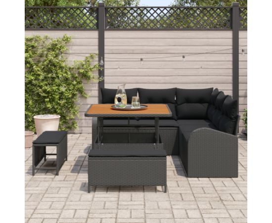 vidaXL 8-częściowy zestaw sof ogrodowych z poduszkami Czarny Polirattan Akacja Dārza mēbeļu komplekti