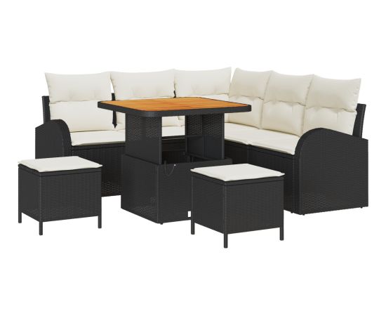 vidaXL 8-częściowy zestaw sof ogrodowych z poduszkami Czarny Polirattan Akacja Dārza mēbeļu komplekti