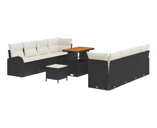 vidaXL 11-częściowy zestaw sof ogrodowych z poduszkami Czarny Polirattan Akacja Dārza mēbeļu komplekti