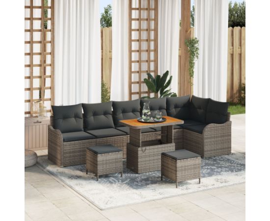 vidaXL 9-częściowy zestaw sof ogrodowych z poduszkami szary polirattan akacja Dārza mēbeļu komplekti