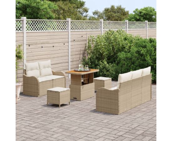 8-częściowy zestaw sof ogrodowych vidaXL z poduszkami Beżowy Poli Rattan Akacja Dārza mēbeļu komplekti