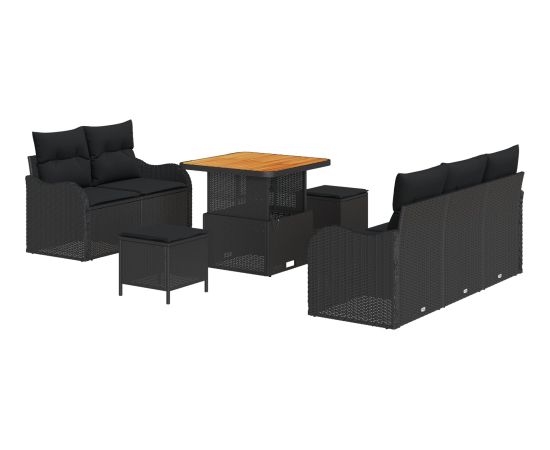 Vidaxl 8-częściowy zestaw sof ogrodowych z poduszkami czarny polirattan akacja Dārza mēbeļu komplekti