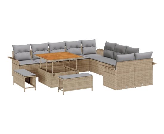 Vidaxl 13-częściowy zestaw sof ogrodowych z poduszkami beżowy polirattan akacja Dārza mēbeļu komplekti