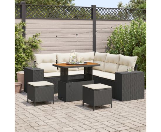 Zestaw sof ogrodowych vidaXL 8 elementów z poduszkami czarny z polirattanu akacjowego Dārza mēbeļu komplekti