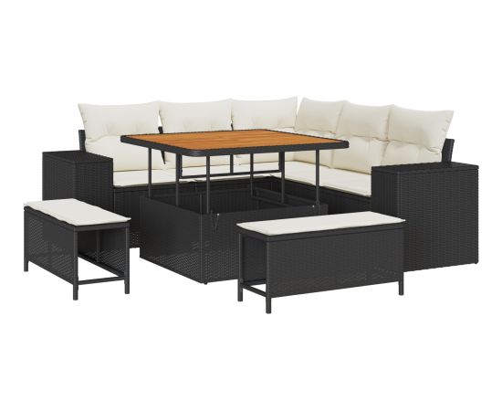 vidaXL 8-częściowy zestaw sof ogrodowych z poduszkami czarny polirattan akacja Dārza mēbeļu komplekti