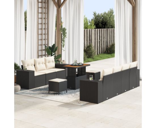 Vidaxl 10-elementowy zestaw sof ogrodowych z poduszkami czarny polirattan akacja Dārza mēbeļu komplekti