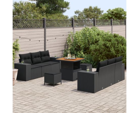 vidaXL 9-częściowy Zestaw Sof Ogrodowych z Poduszkami Czarny Polirattan Akacja Dārza mēbeļu komplekti