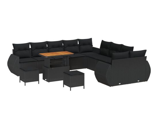Vidaxl 13-częściowy zestaw sof ogrodowych z poduszkami czarny polirattan akacja Dārza mēbeļu komplekti