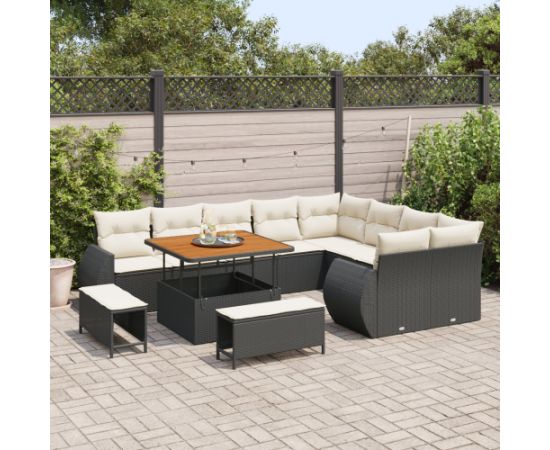 Zestaw sof ogrodowych vidaXL 12-elementowy z poduszkami, czarny, polirattan, akacja Dārza mēbeļu komplekti