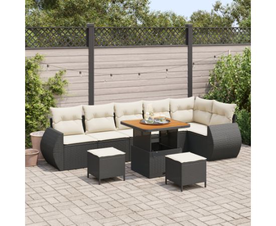 9-częściowy zestaw sof ogrodowych vidaXL z poduszkami czarny polirattan akacja Dārza mēbeļu komplekti