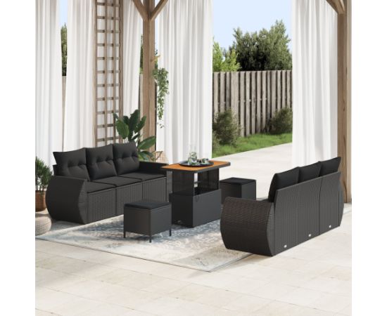 vidaXL 9-częściowy zestaw sof ogrodowych z poduszkami czarny rattan akacja Dārza mēbeļu komplekti