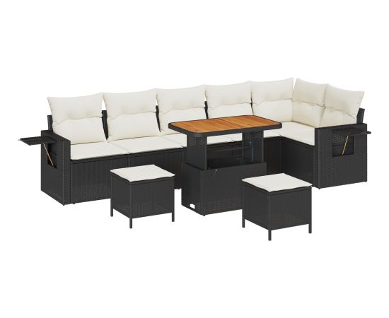9-elementowy zestaw sofy ogrodowej vidaXL z poduszkami czarny polirattan akacja Dārza mēbeļu komplekti