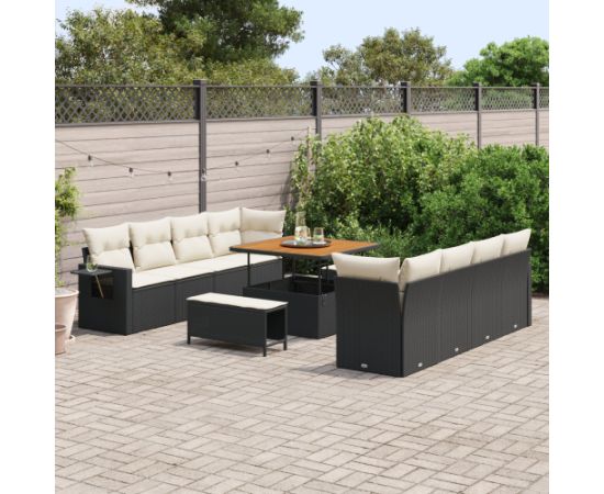 11-częściowy zestaw sof ogrodowych vidaXL z poduszkami czarny polirattan akacja Dārza mēbeļu komplekti