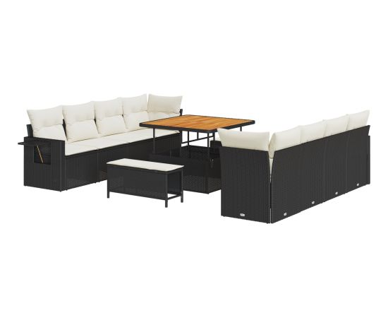 11-częściowy zestaw sof ogrodowych vidaXL z poduszkami czarny polirattan akacja Dārza mēbeļu komplekti