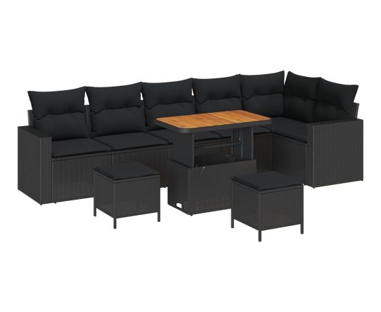 vidaXL 9-częściowy Zestaw Sof Ogrodowych z Poduszkami - Czarny Polirattan i Akacja Dārza mēbeļu komplekti