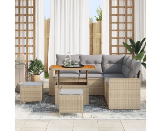 vidaXL 8-częściowy zestaw sof ogrodowych z poduszkami Beżowy Polirattan Akacja Dārza mēbeļu komplekti