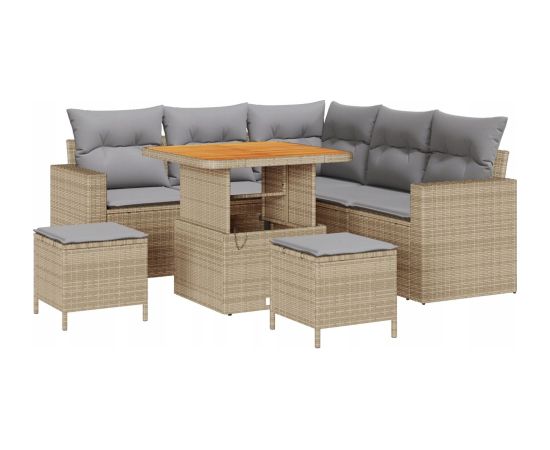 vidaXL 8-częściowy zestaw sof ogrodowych z poduszkami Beżowy polirattan akacja Dārza mēbeļu komplekti