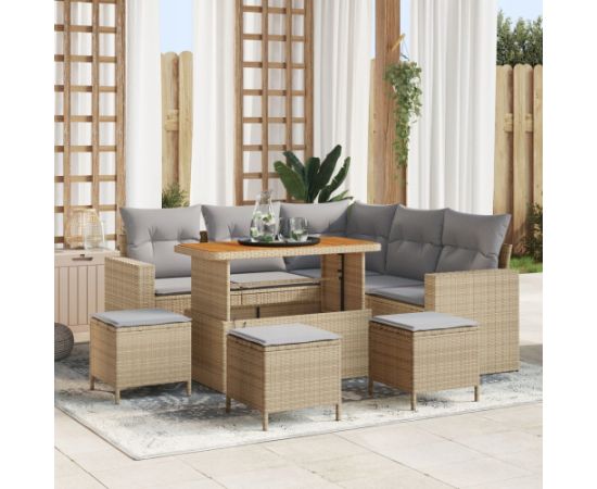 vidaXL 8-częściowy zestaw sof ogrodowych z poduszkami Beżowy polirattan akacja Dārza mēbeļu komplekti