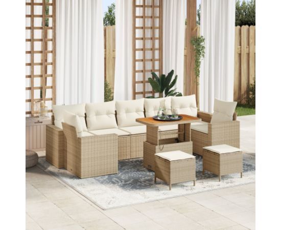 vidaXL 10-częściowy zestaw sof ogrodowych z poduszkami Beżowy Polirattan Akacja Dārza mēbeļu komplekti