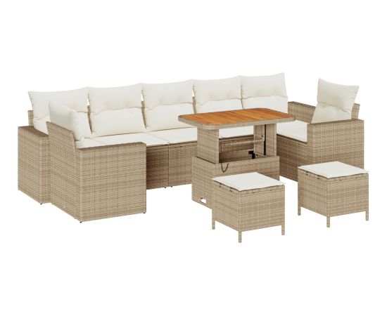 vidaXL 10-częściowy zestaw sof ogrodowych z poduszkami Beżowy Polirattan Akacja Dārza mēbeļu komplekti