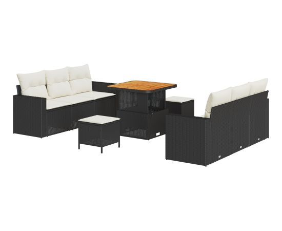 Zestaw Sof Ogrodowych vidaXL 9-częściowy z Poduszkami Czarny Polirattan Akacja Dārza mēbeļu komplekti