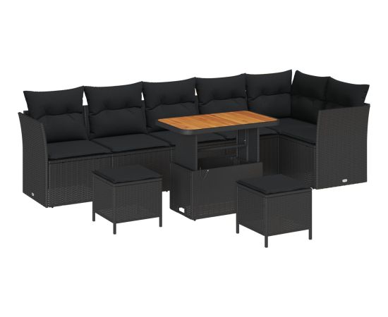 vidaXL 9-częściowy zestaw sof ogrodowych z poduszkami Czarny Polirattan Akacja Dārza mēbeļu komplekti