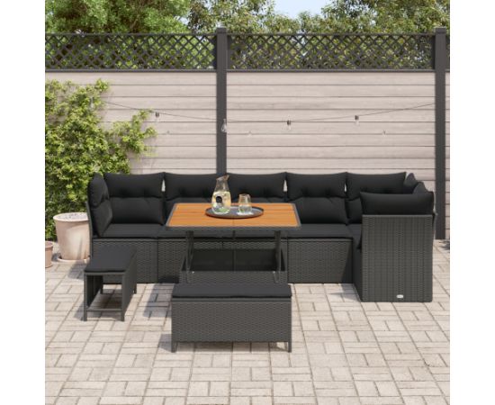 vidaXL 9-częściowy zestaw sof ogrodowych z poduszkami czarny polirattan akacja Dārza mēbeļu komplekti
