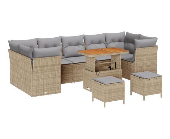 Vidaxl 10-częściowy zestaw sof ogrodowych z poduszkami Beżowy Rattan Akacja Dārza mēbeļu komplekti