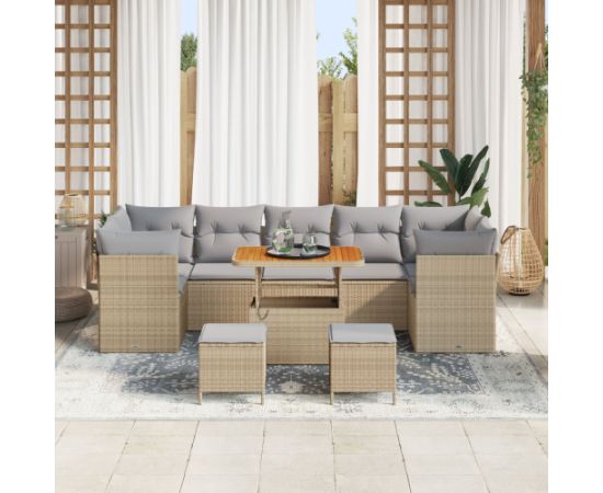 Vidaxl 10-częściowy zestaw sof ogrodowych z poduszkami Beżowy Rattan Akacja Dārza mēbeļu komplekti
