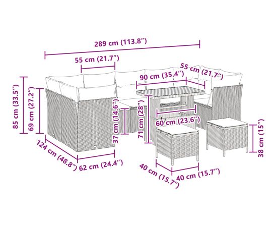 Zestaw sof ogrodowych vidaXL z poduszkami Czarny Polirattan Akacja Dārza mēbeļu komplekti