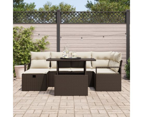 Zestaw sof ogrodowych vidaXL 7-częściowy z poduszkami Brązowy Polirattan Dārza mēbeļu komplekti