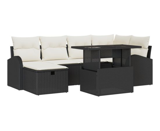 Vidaxl Zestaw sof ogrodowych 7-częściowy z poduszkami czarny polirattan Dārza mēbeļu komplekti