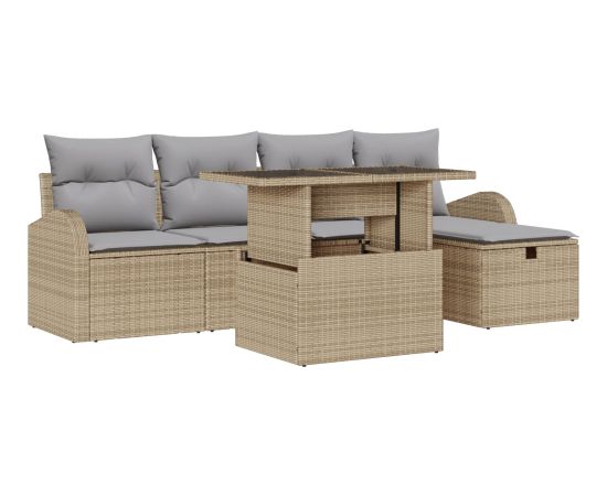 6-częściowy zestaw sof ogrodowych vidaXL z poduszkami Beżowy polirattan Dārza mēbeļu komplekti