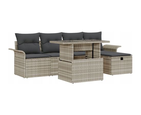 Zestaw sześciu sof ogrodowych vidaXL z poduszkami jasnoszarymi poli rattan Dārza mēbeļu komplekti