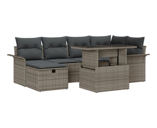 Zestaw sof ogrodowych vidaXL 7-elementowy z poduszkami szary polirattan Dārza mēbeļu komplekti