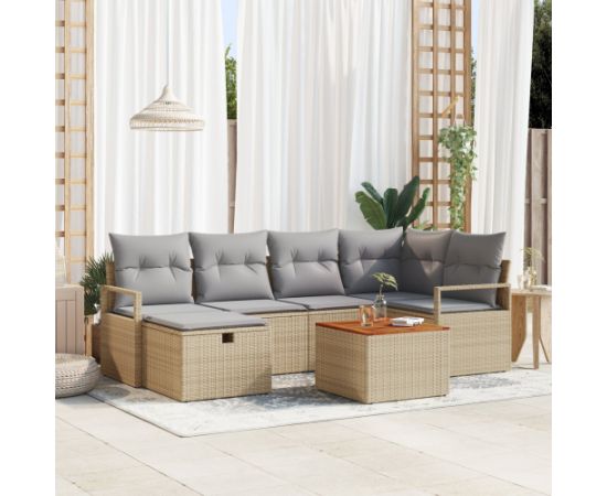 Zestaw sof ogrodowych vidaXL 7-częściowy z poduszkami Beżowy polirattan Dārza mēbeļu komplekti