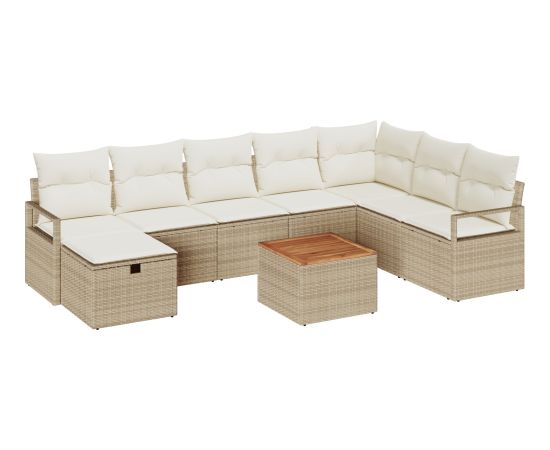 vidaXL 9-częściowy zestaw sof ogrodowych z poduszkami beżowy z polirattanu Dārza mēbeļu komplekti