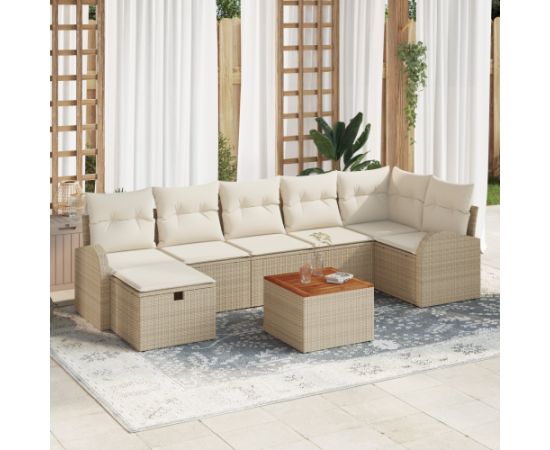 vidaXL 8 Elementowy Zestaw Sof Ogrodowych z Poduszkami Beżowy Polirattan Dārza mēbeļu komplekti