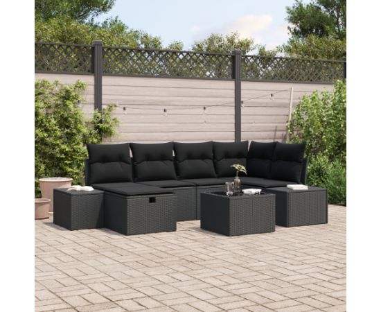 vidaXL Zestaw sof ogrodowych 7 częściowy z poduszkami czarny polirattan Dārza mēbeļu komplekti