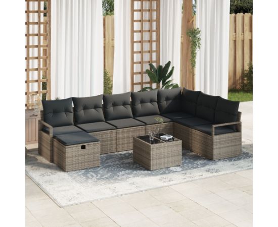 9-częściowy zestaw sof ogrodowych vidaXL z poduszkami szary polirattan Dārza mēbeļu komplekti