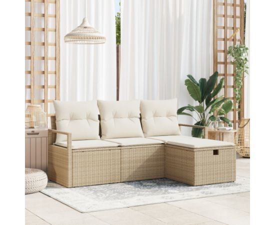 Zestaw 4-częściowy sof ogrodowych vidaXL z poduszkami Beżowy Rattan poliester Dārza mēbeļu komplekti