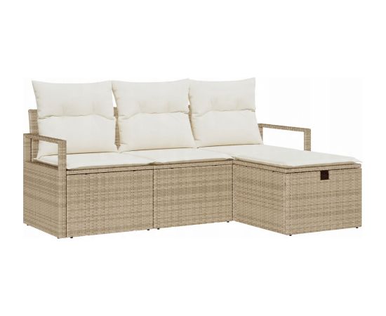 Zestaw 4-częściowy sof ogrodowych vidaXL z poduszkami Beżowy Rattan poliester Dārza mēbeļu komplekti