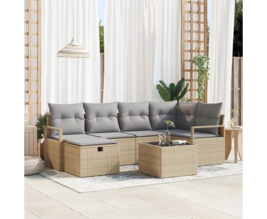 7-częściowy zestaw sof ogrodowych vidaXL z poduszkami Beżowy Polirattan Dārza mēbeļu komplekti