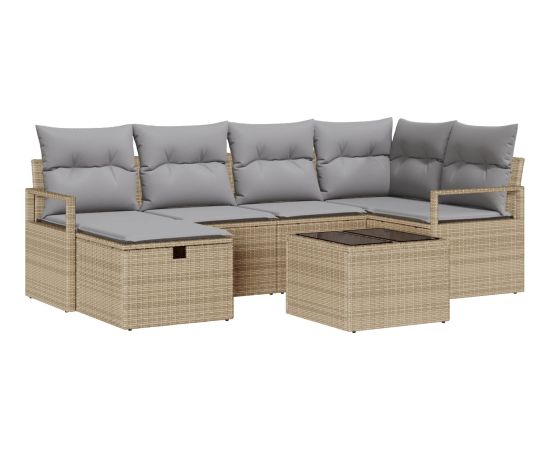 7-częściowy zestaw sof ogrodowych vidaXL z poduszkami Beżowy Polirattan Dārza mēbeļu komplekti