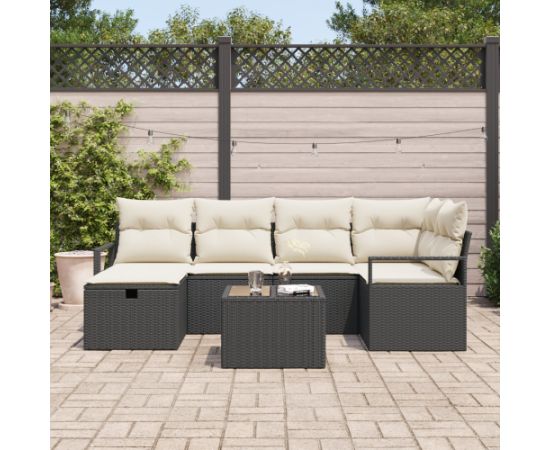 vidaXL 7-częściowy zestaw sof ogrodowych z poduszkami czarny polirattan Dārza mēbeļu komplekti
