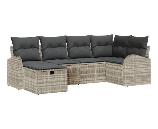 Zestaw sof ogrodowych vidaXL 6 częściowy z poduszkami Jasnoszary Polirattan Dārza mēbeļu komplekti