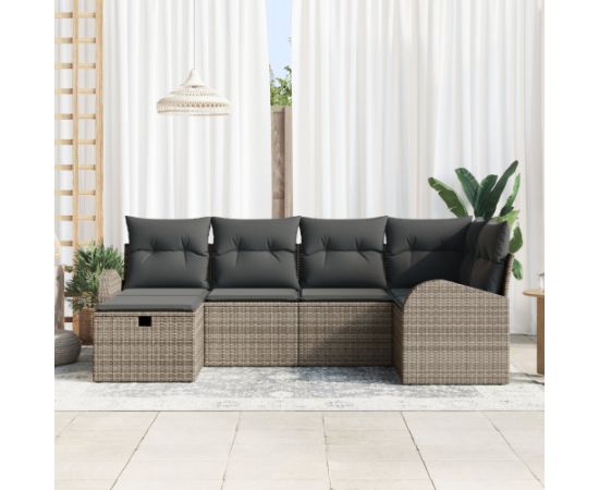 Vidaxl 6-częściowy zestaw sof ogrodowych z poduszkami Szary Polirattan Dārza mēbeļu komplekti