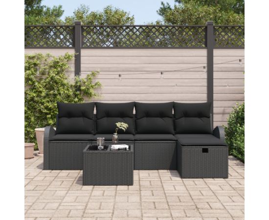 Zestaw Sof Ogrodowych vidaXL 6-częściowy z poduszkami Czarny Poli Rattan Dārza mēbeļu komplekti