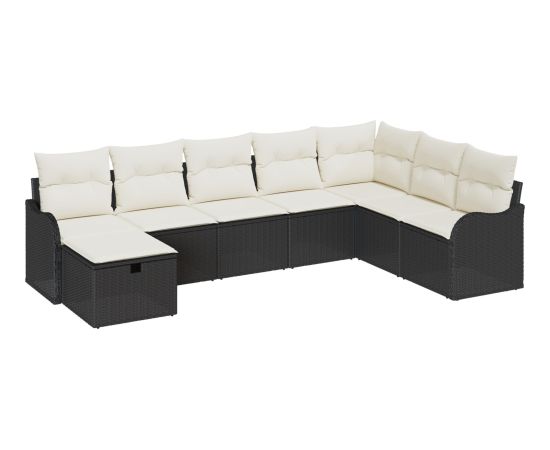 vidaXL 8-częściowy zestaw sof ogrodowych z poduszkami, czarny polirattan Dārza mēbeļu komplekti