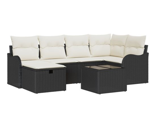 vidaXL 7-częściowy zestaw sof ogrodowych z poduszkami Czarny Polirattan Dārza mēbeļu komplekti